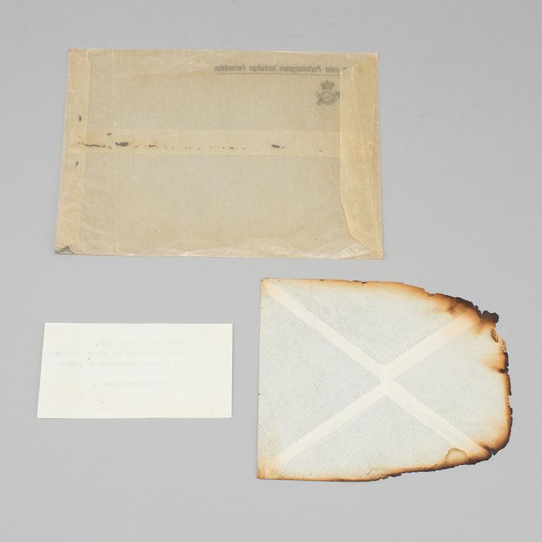 KUVERT härrörande från flygkraschen på Kastrup, Danmark 26 januari 1947 där bl a Kronprins Gustav Adolf förolyckades.