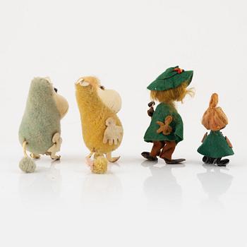 Four Moomin figures, Atelier Fauni, Finland, 1950's/60's.