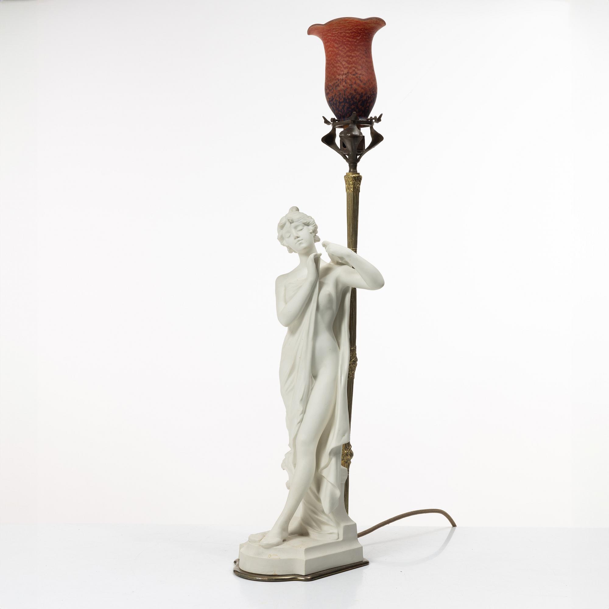 Bordslampa, parian och mässing, 1916.