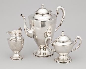 KAFFESERVIS, 3 delar, silver. Svenska importstämplar, Mexico. 1634g.