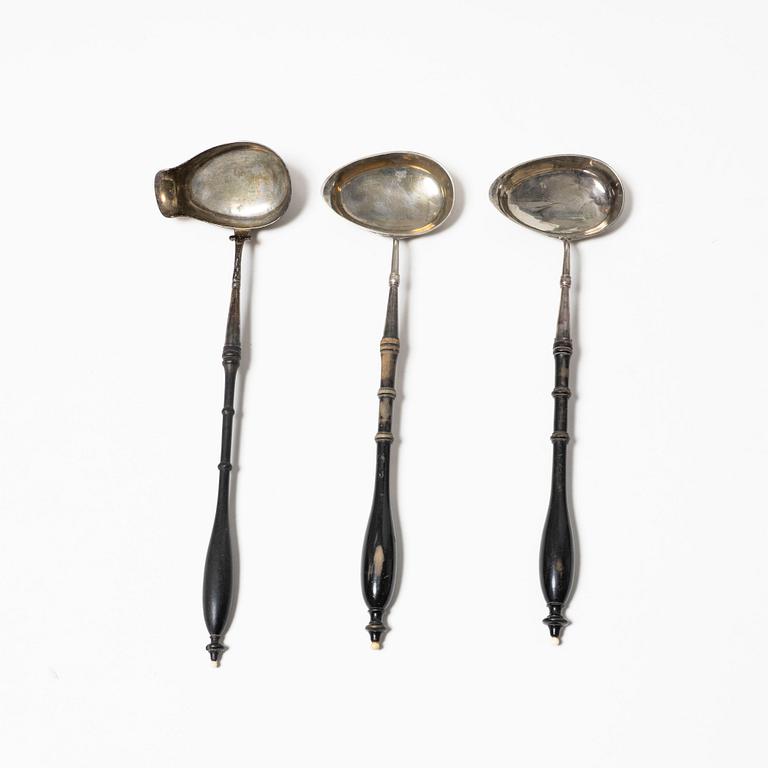 Soup ladles, Johan Petter Grönvall, 1816, 2 pcs, and Gustav Möllenborg, 1869, 1 pc.
