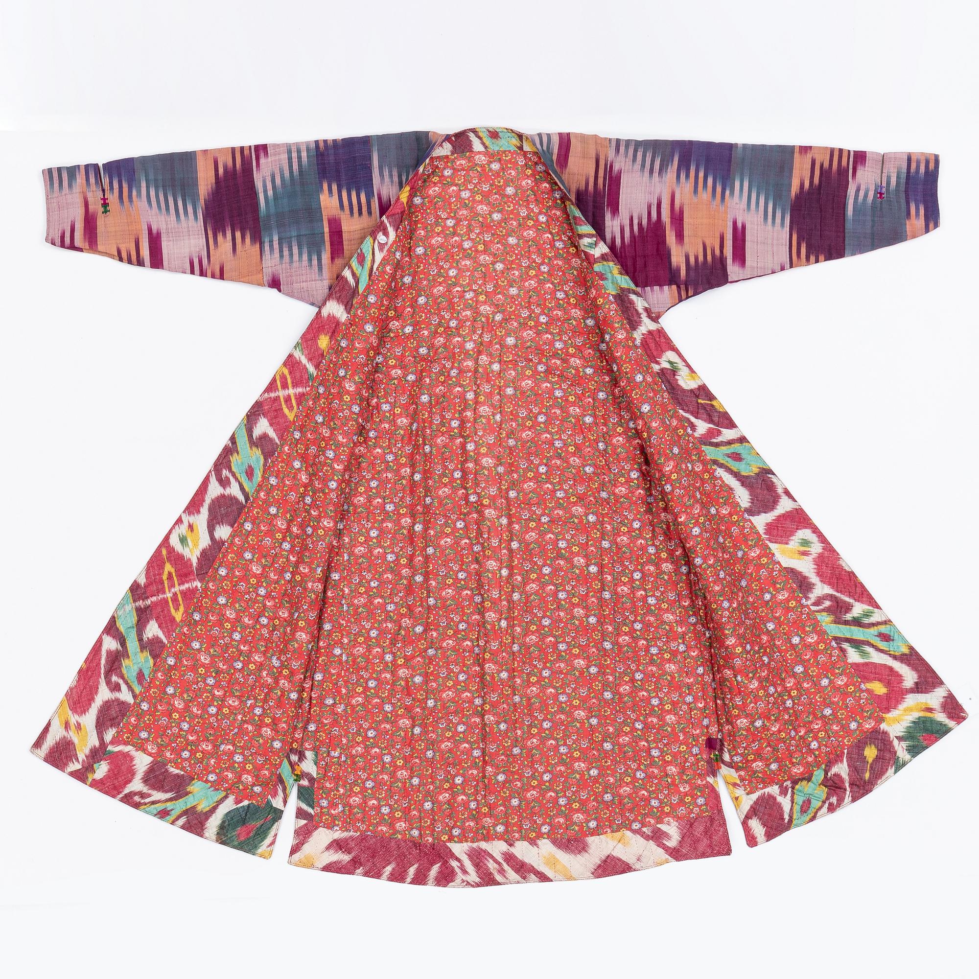 A woman’s Chapan, silk and cotton Ikat, Central Asia, 1880s.