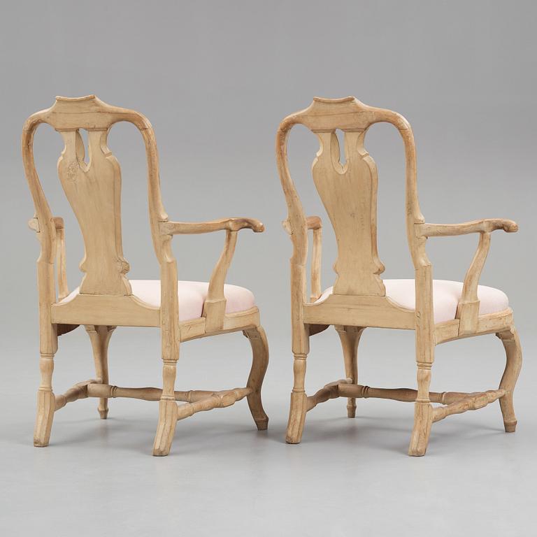 A pair of Swedish Rococo 18th century armchairs.