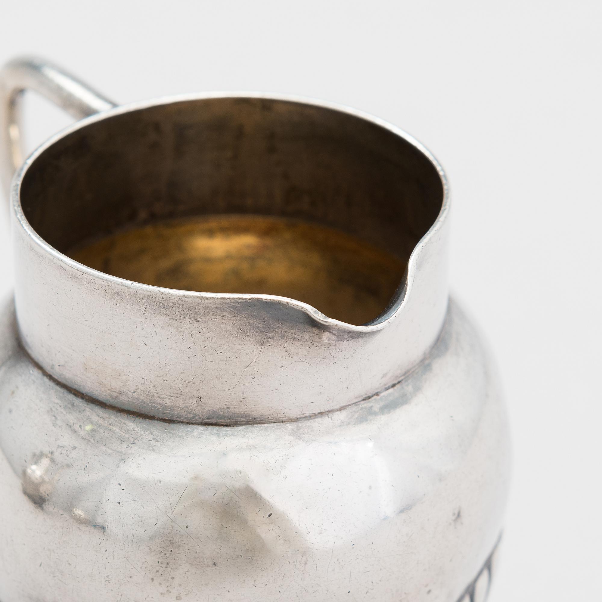 Kaffekanna, sockerskål och gräddsnäcka, silver, GAB, Stockholm 1916 och ...