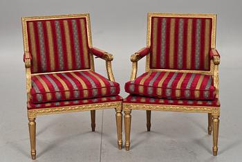 KARMSTOLAR, ett par, gustaviansk stil, 1900-tal.