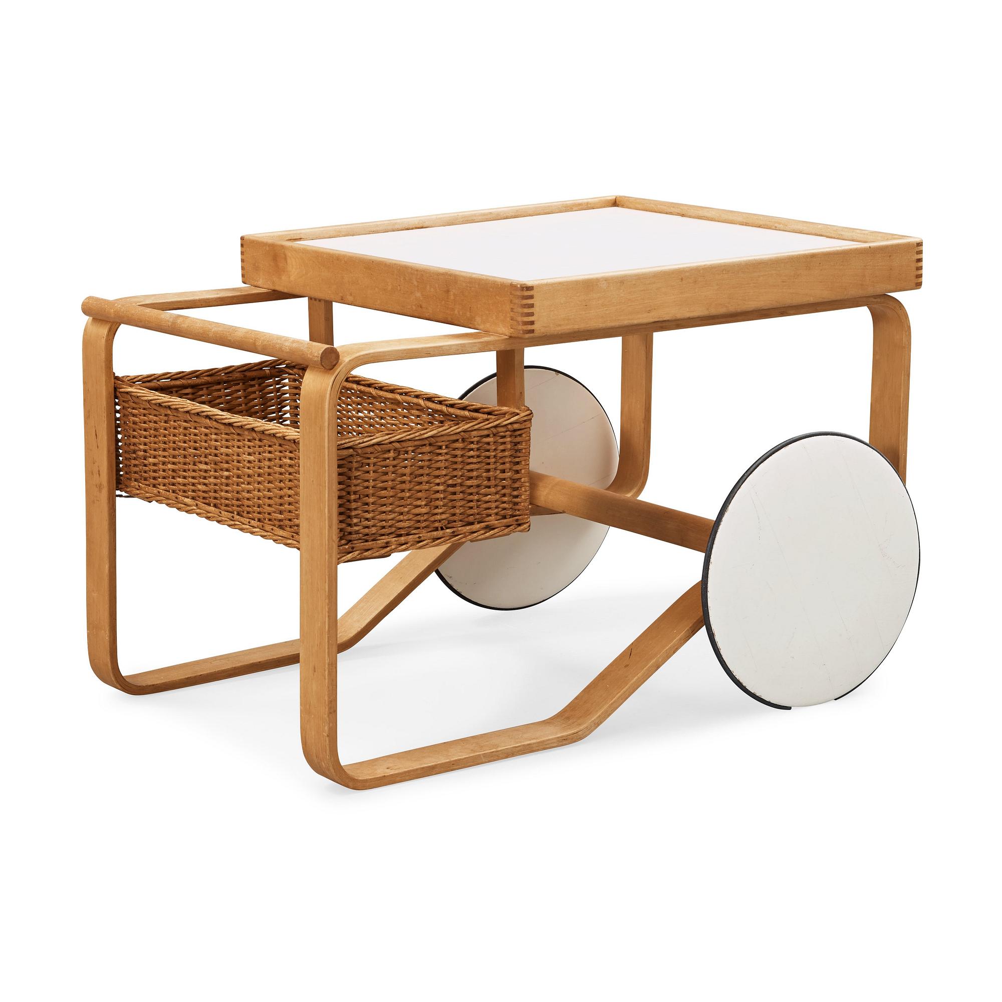 Alvar Aalto, a birch serving trolley made by Aalto Design, Hedemora Sweden 1945-56, on license on behalf of Artek, Finland.