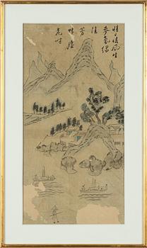 Oidentifierad konstnär, fyra stycken målningar, tusch och akvarell på papper, Korea, omkring 1900.