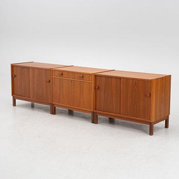 Three teak-veneered cabinets, 1960's.