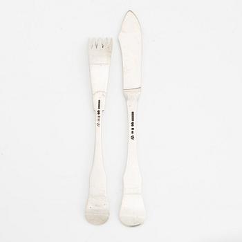 Wiwen Nilsson, fiskkniv samt fiskgaffel, silver, Anders Nilsson, Lund 1928-30.