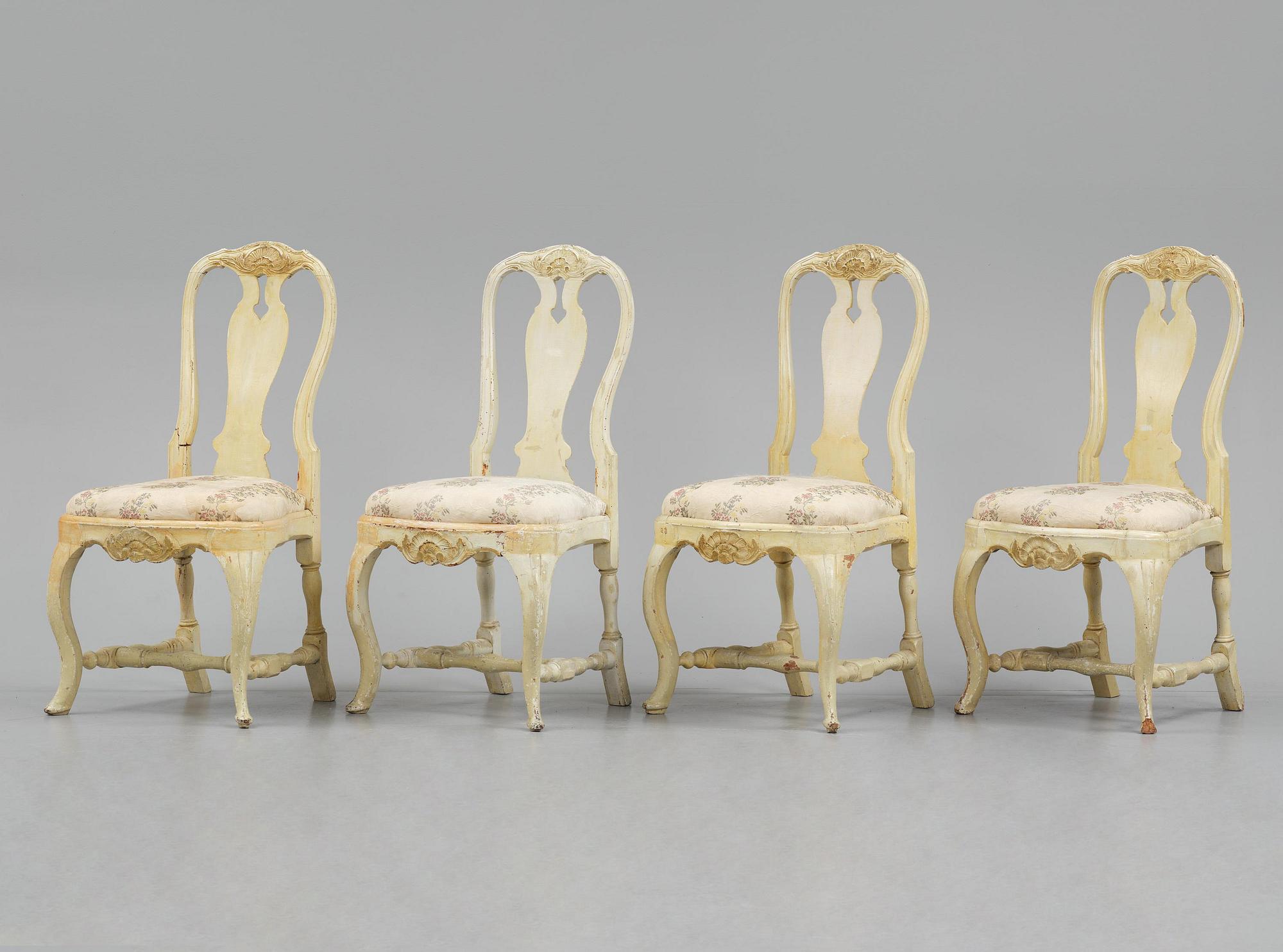 A set of four rococo chairs attributed to J. E. Höglander (master  in Stockholm 1777-1813).