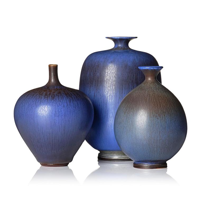 Berndt Friberg, a set of three stoneware vases, Gustavsberg Studio 1965-72.