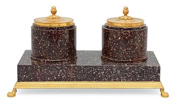 653. A Swedish Empire-style circa 1900 porphyry desk set.