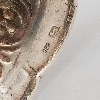 UPPSATSSKÅL, silver och glas, England, omkring 1900. Vikt 240 gram.