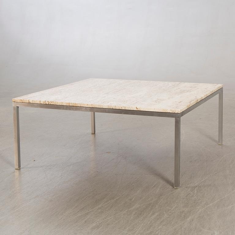 Coffee table, 1960s-70s, travertine, steel.