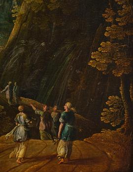 Tobias Verhaecht, Wide landscape with Herse and her maidservants discovered by Mercury on the way to the Temple of Minerva.