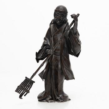 A Japanese bronze sculpture, of a gardener, Meiji period (1868-1912).
