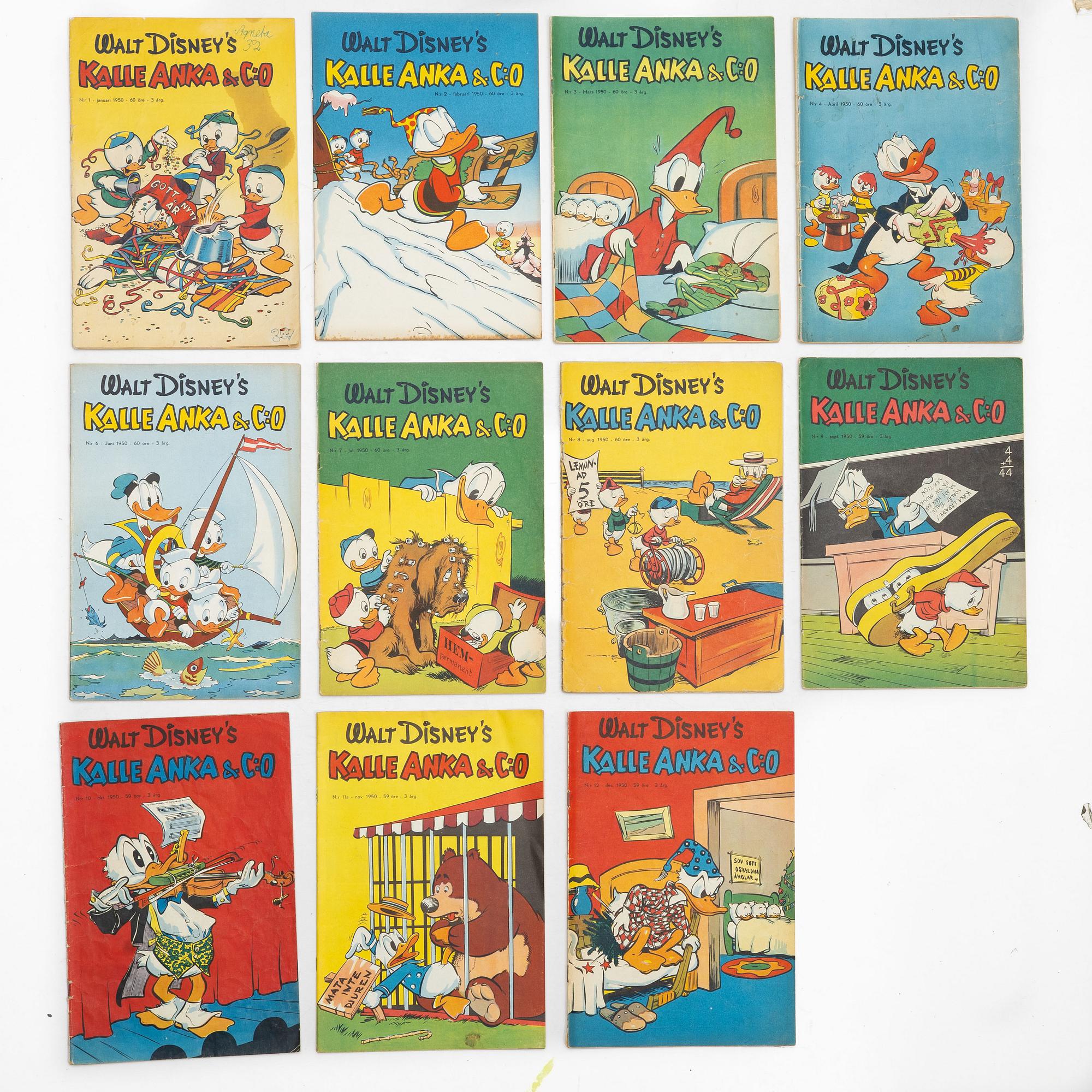 Comic books, 12 issues, Kalle Anka & Co, 1950 edition.