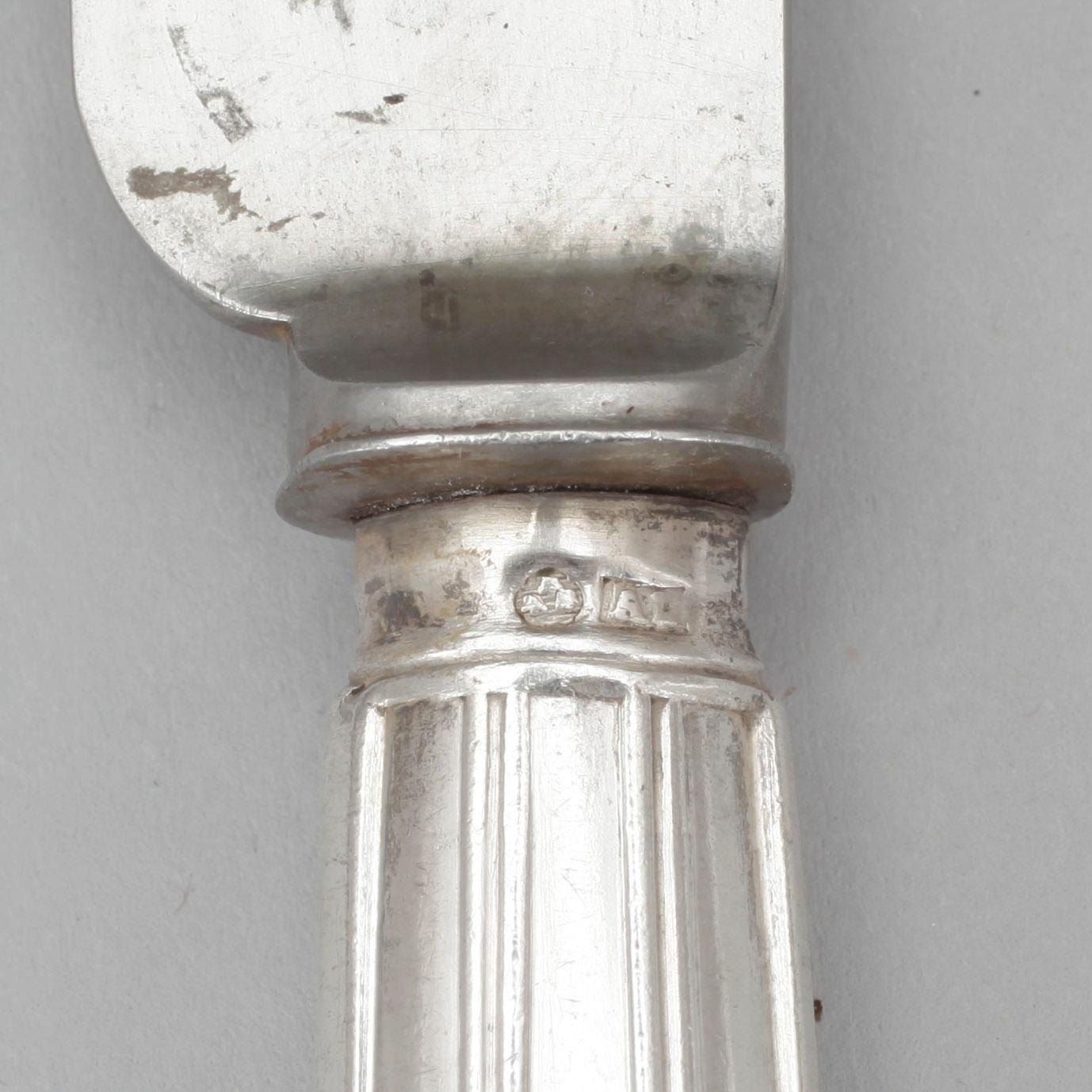 MATKNIVAR, 6+6 stycken, silver, bla Pehr Zethelius, Stockholm, 1800-talets första hälft.