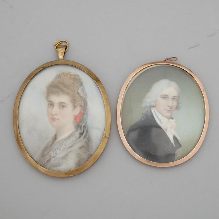 MINIATYRER, 2 st, bla Annie Howard, 17/1800-tal.
