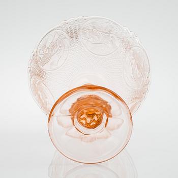 UPPSATSSKÅL med 8 DESSERTSKÅLAR, pressglas, 1900-tal.