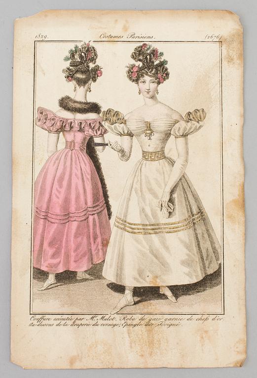 A SET OF 22 HAND COLOURED FASHION ILLUSTRATIONS, early 19th century.