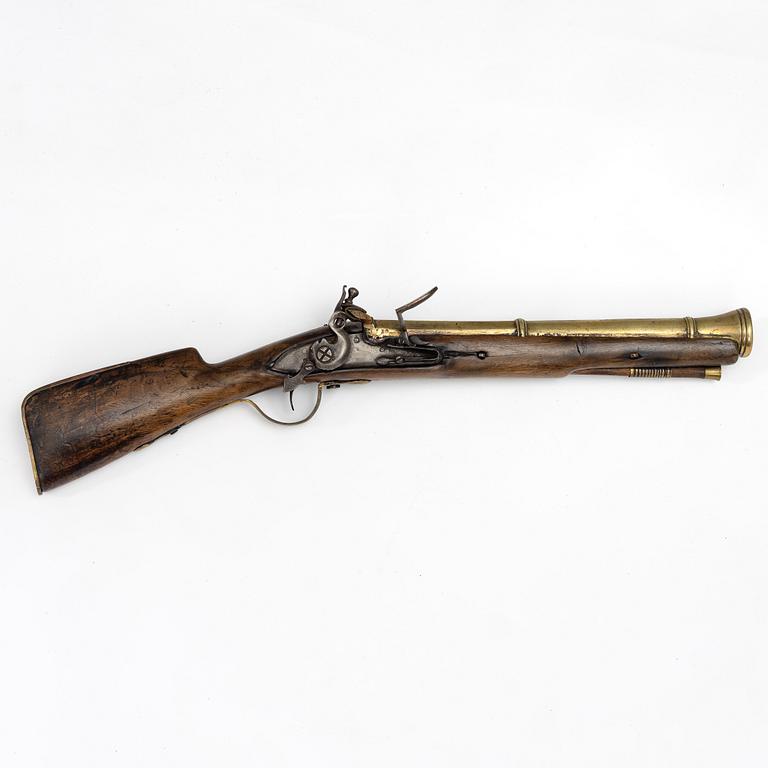 Blunderbuss med flintlås, märkt Humphrey Pickfatt, 1800-tal.