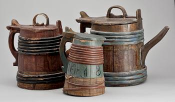 STÅNKA o PIPSTÅNKOR, 1+2 st, Allmoge, 1800-tal.