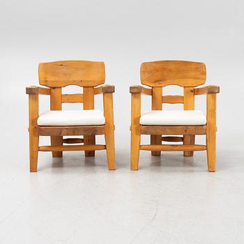 Stig Sandqvist, a pair of pine armchairs, Vemdalia, Sweden, second half of the 20th century.