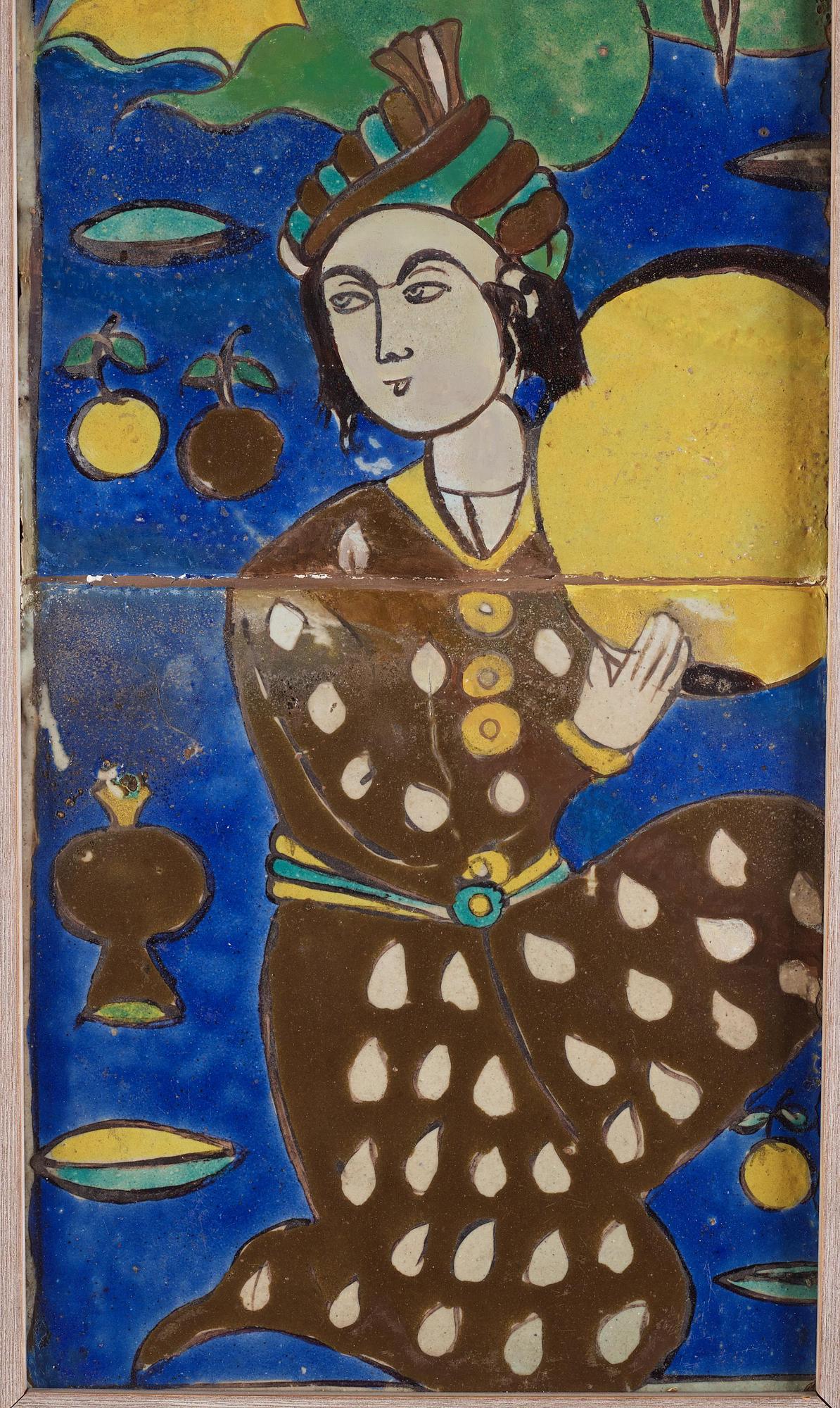 Three 'cuerda seca' pottery tiles, Persia (Iran), the Qajar dynasty (1789–1925).