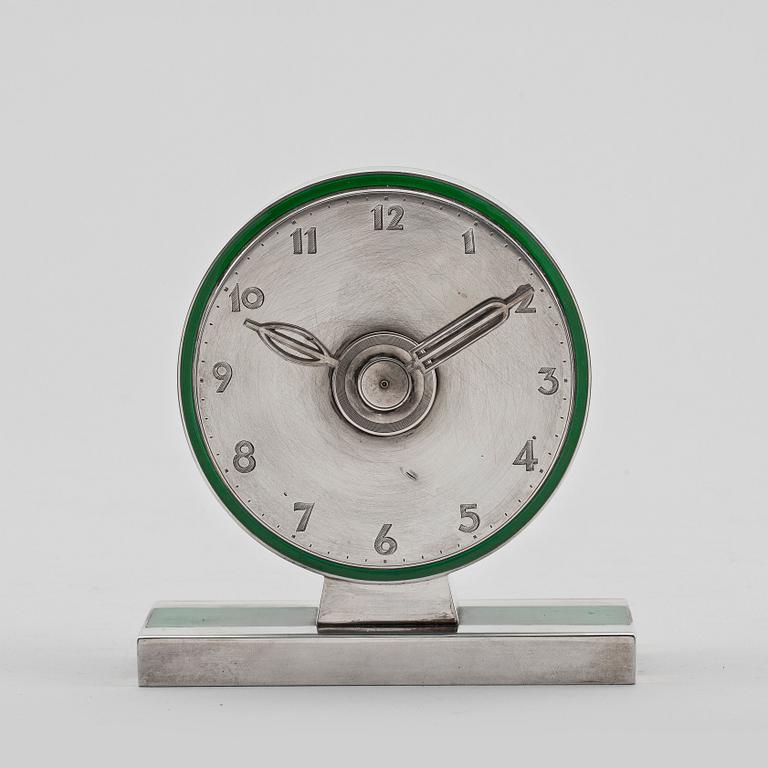 A David-Andersen sterling and green enamel table clock, Norway.