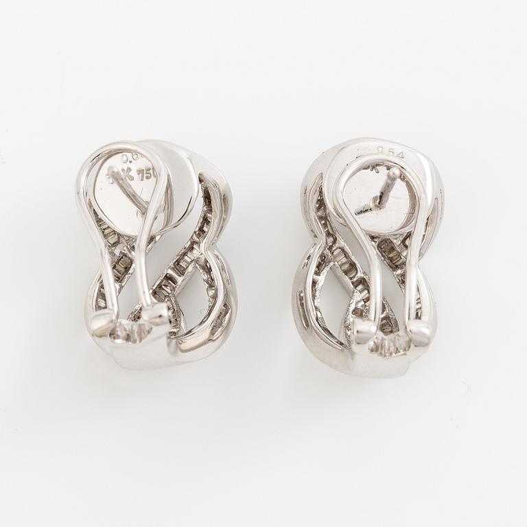 Earrings, a pair, 18K white gold with baguette-cut diamonds.