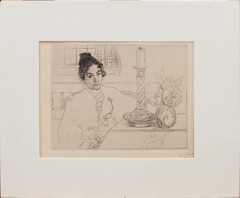 CARL LARSSON, etsning. Monogramsignering.