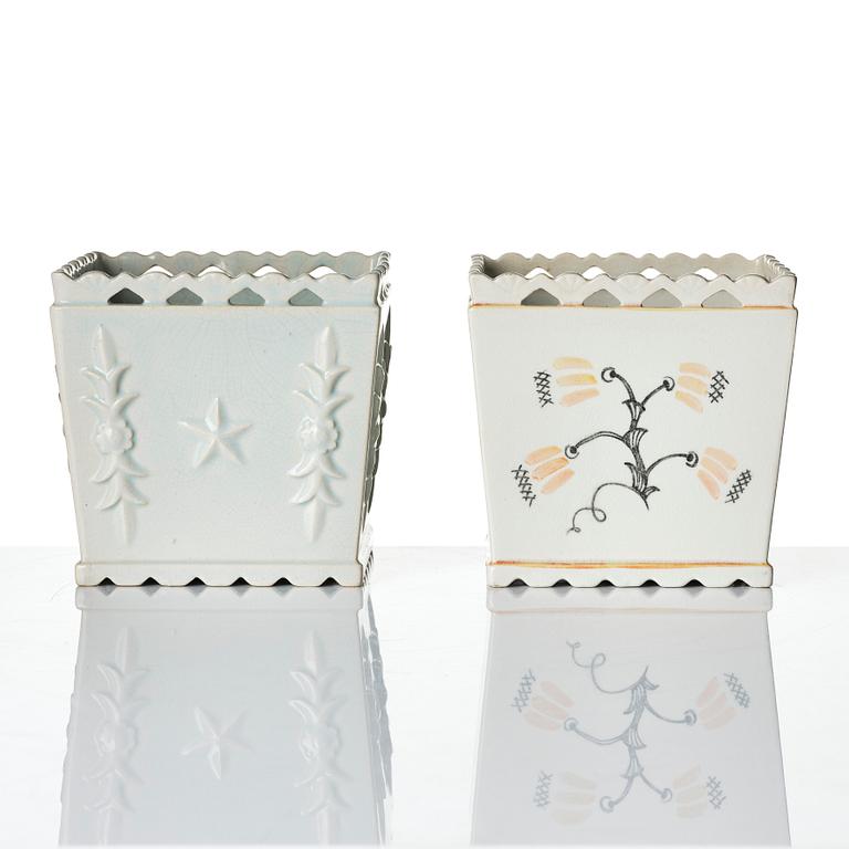 Wilhelm Kåge, two creamware flower pots, Gustavsberg 1920s.