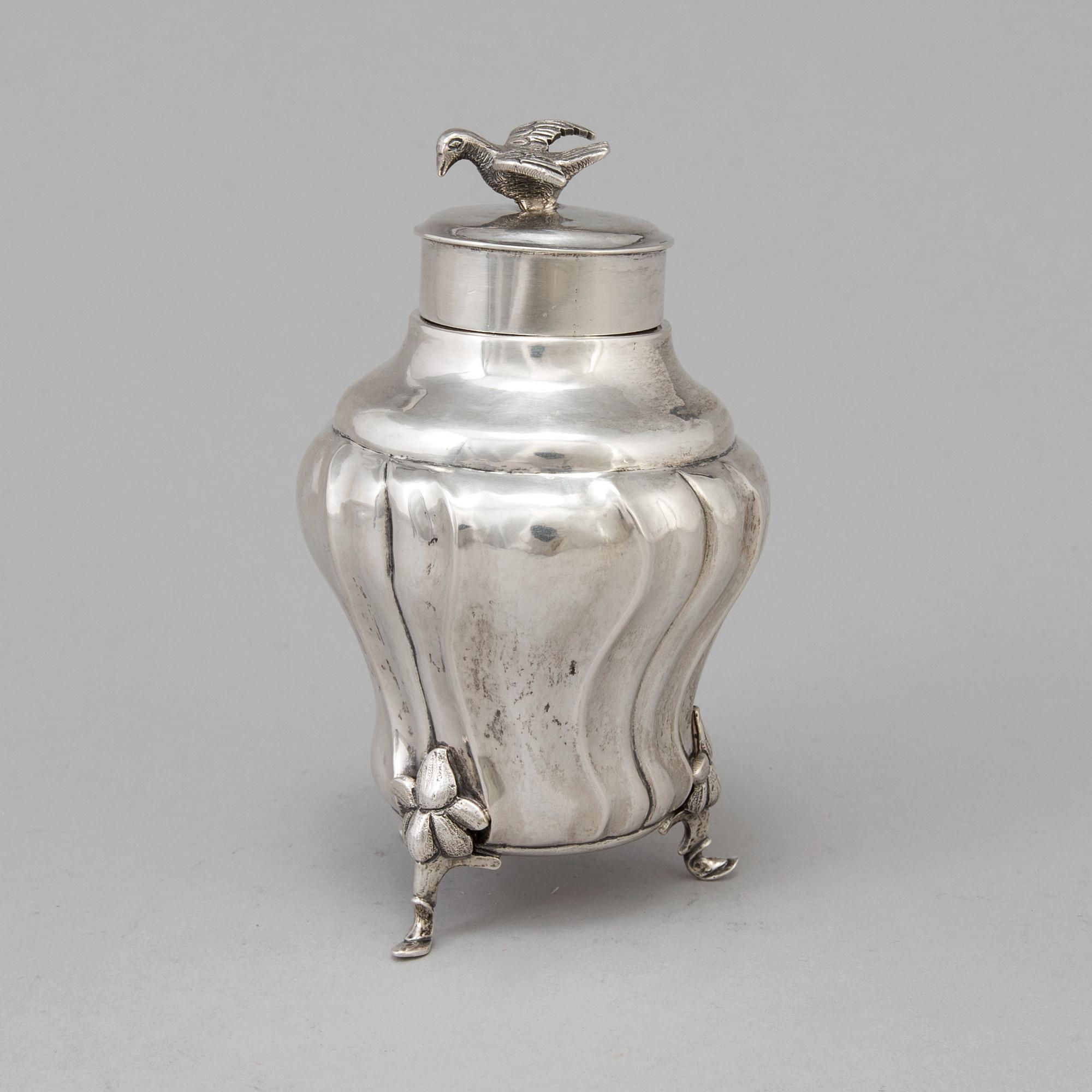 A Danish 18th century silver tea-caddy, marked Philip Lorenz Weghorst possibly, Copenhagen 1727.