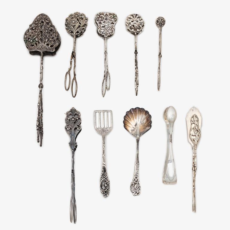 Serveringsbestick, 10 st, silver, bl a Otto Larsson, Landskrona 1920.