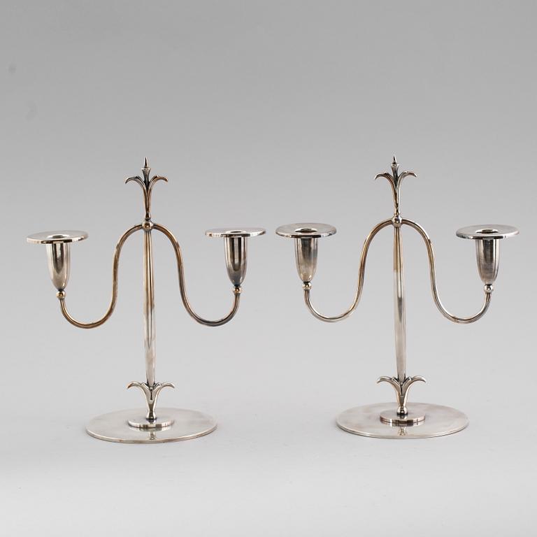 KANDELABRAR, 1 par, nysilver, 1930-tal.
