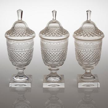 ELIS BERGH, three glass cups for Kosta, model "Kent", second half of the 20th century.