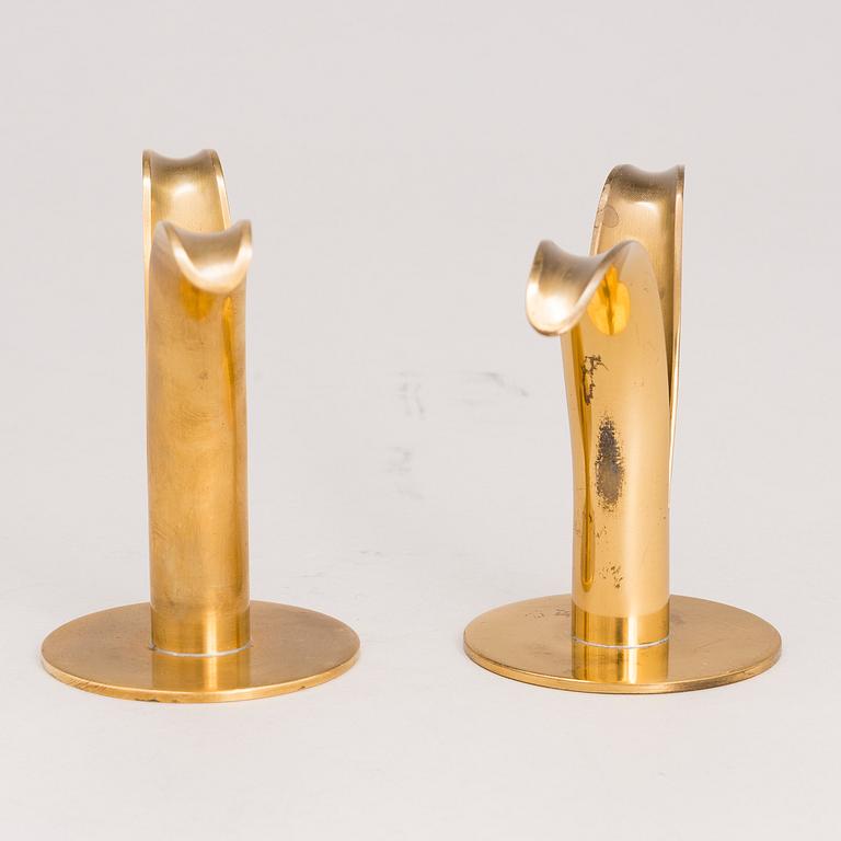 Six brass candle sticks "Liljan" by Ivar Ålenius-Björk for Ystad metall, second half of the 20th century.