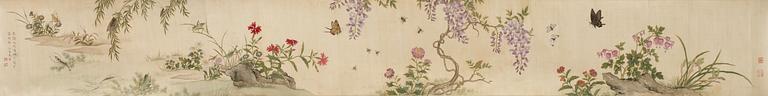 A Chinese handscroll, watercolour on silk and paper, early 20th Century.