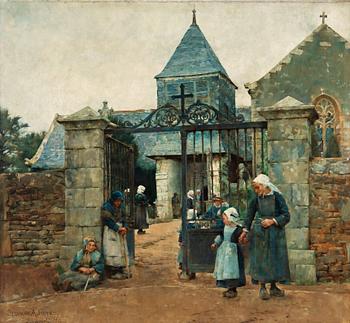 233. Stanhope A. Forbes, Outside Chapelle Saint-David in Quimperlé, scene from Brittany.