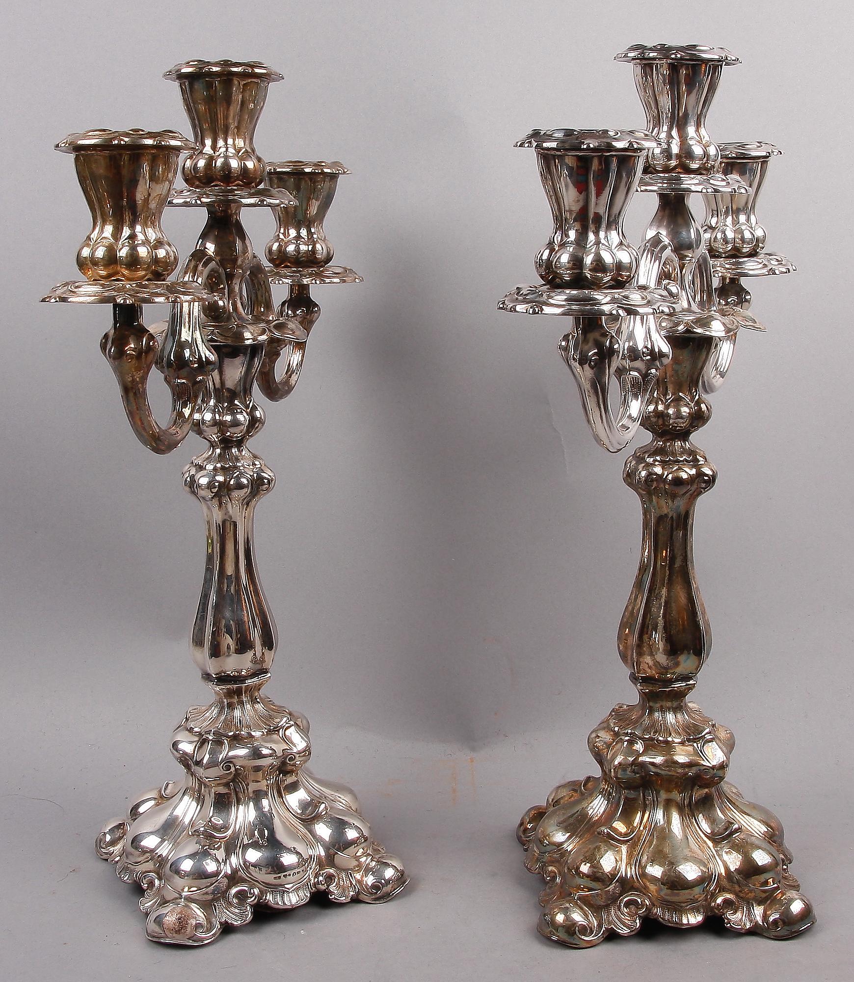 KANDELABRAR ett par, silver, rokokostil. C G Hallberg, 1946.