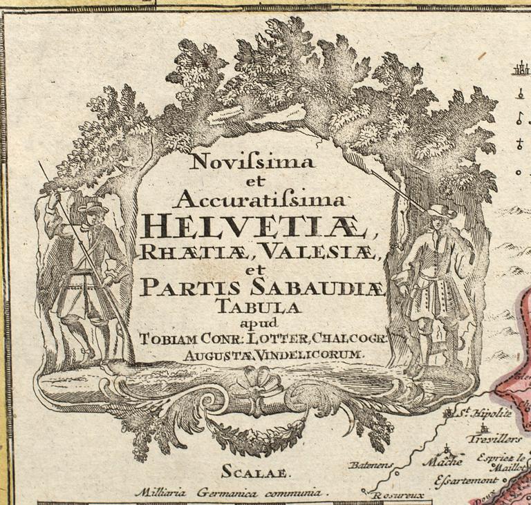 TOBIAS CONRAD LOTTER, Map, copper engraving "Helvetiae" from  Atlas Novus 1770.