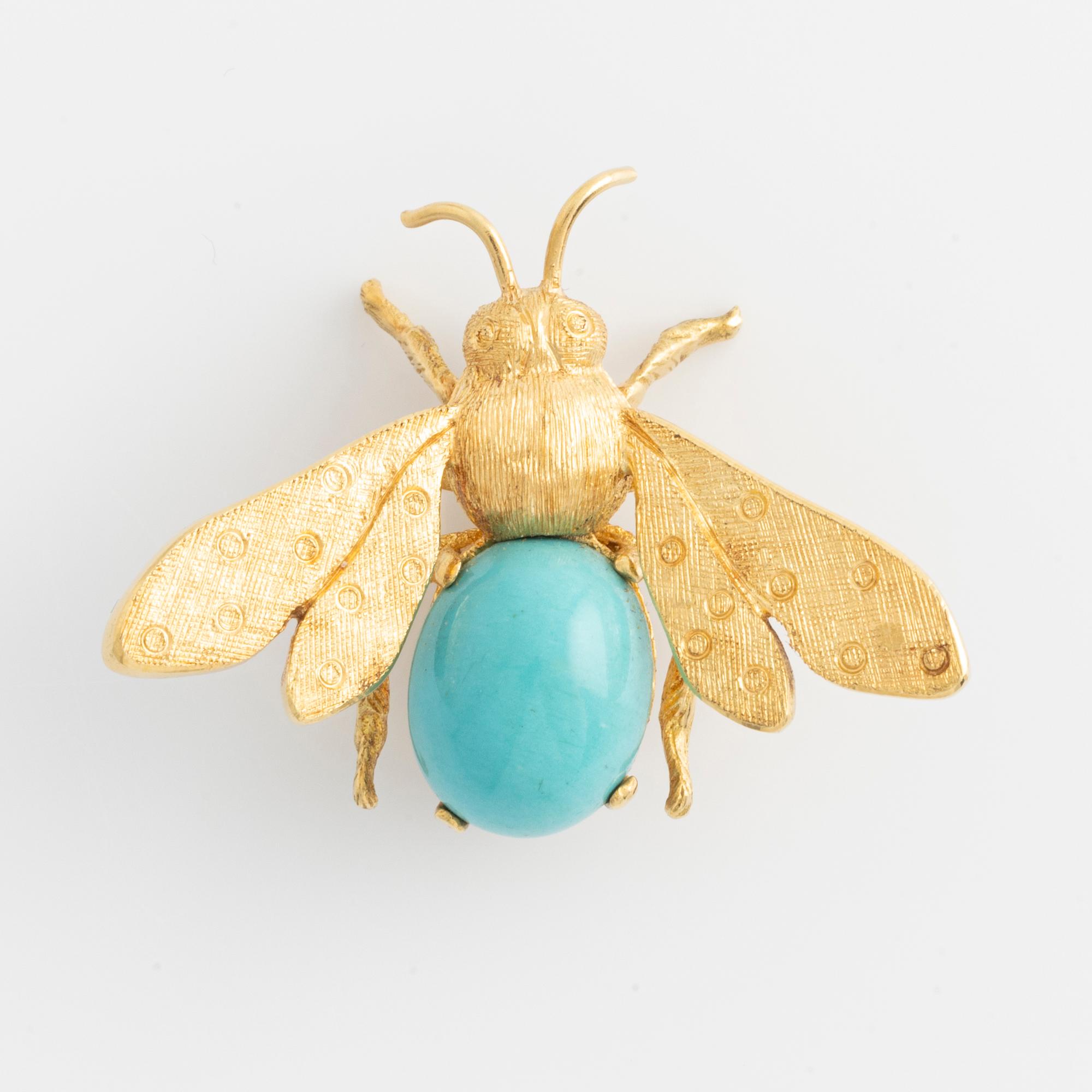 Brooch, in the shape of a bee, 18K gold with turquoise.