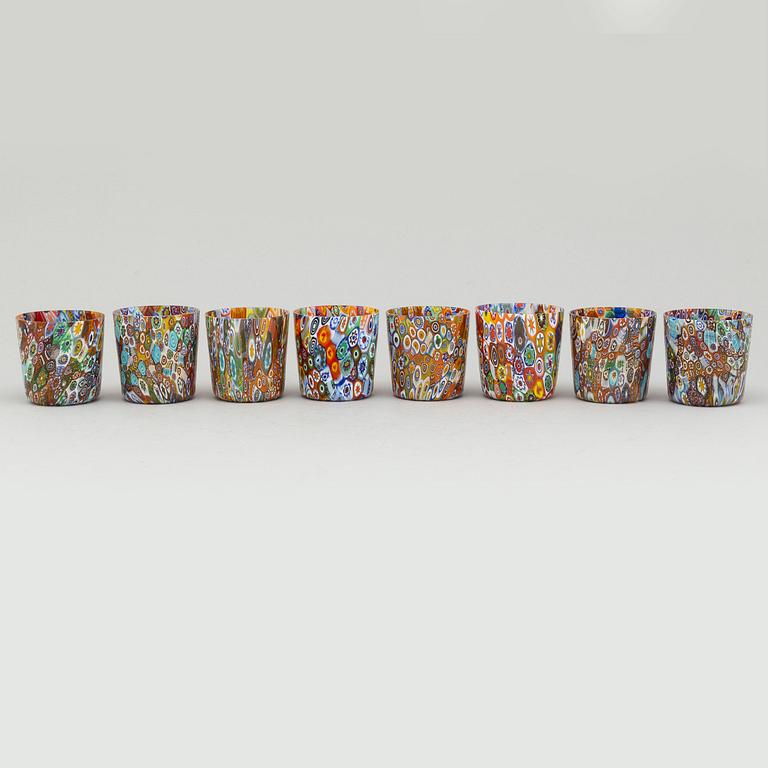 Eight Italian "millefiori" glasses, 20th Century.