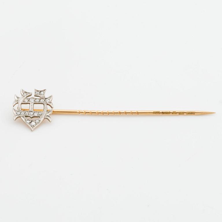 TIE Pin in shape of a letter monogram GH, 18k guld and whitegold, single-cut diamonds.