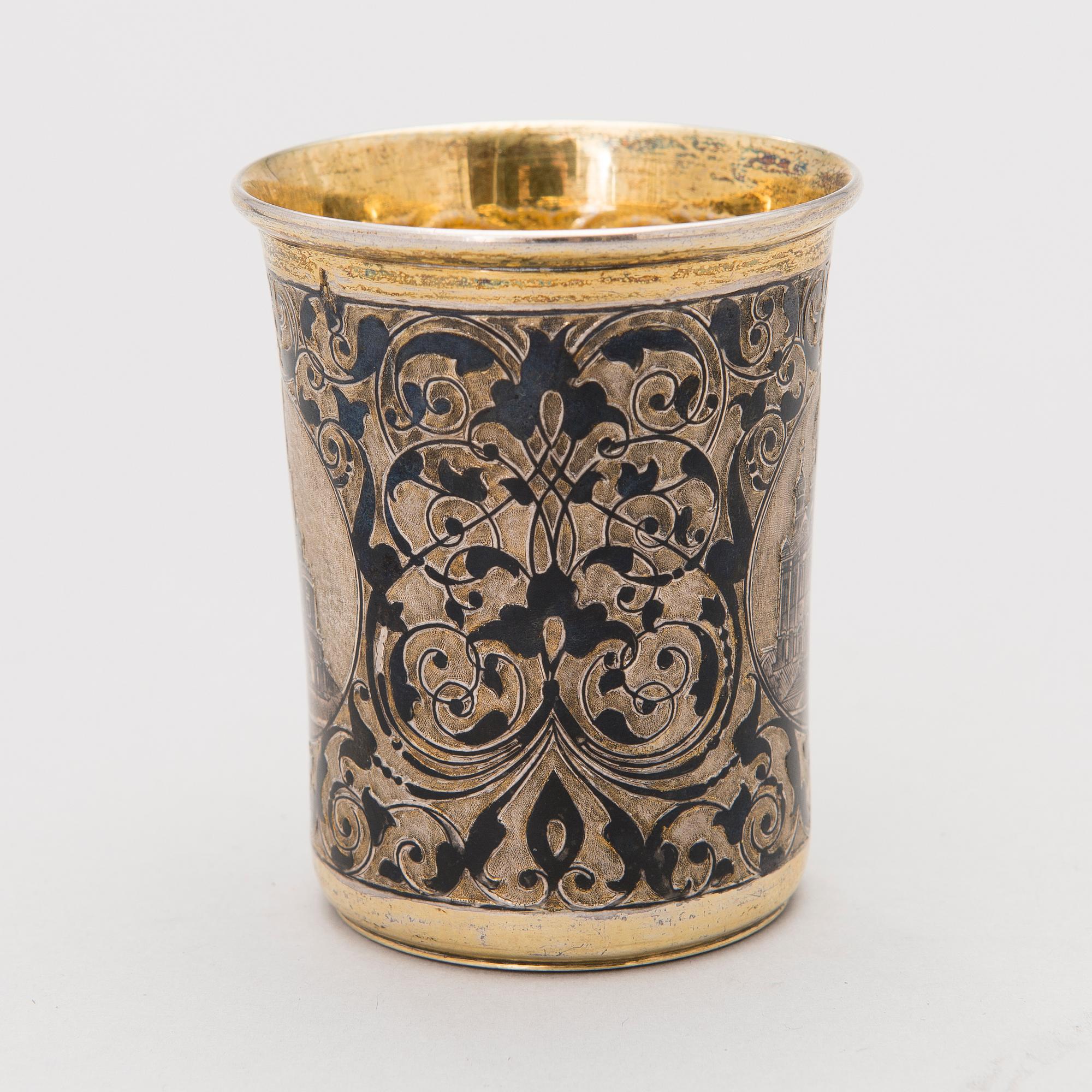 A Russian niello silver beaker, Mid 19th Century.