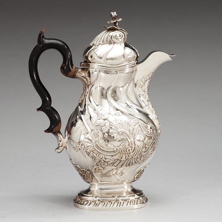 A Swedish 18th century silver coffee-pot, makers mark of Mathias Grahl, Gothenburg 1764.