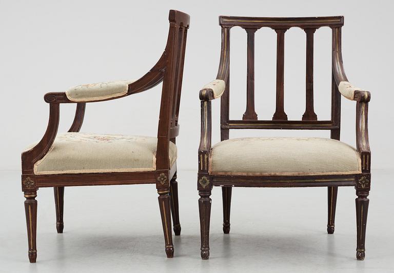 A pair of late Gustavian armchairs, by C. J. Wadström.