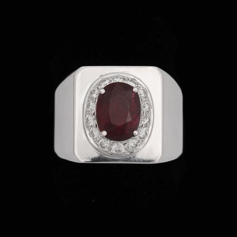 A ruby ring, 2.24 cts. set with brilliant cut diamonds tot. 0.49 ct.