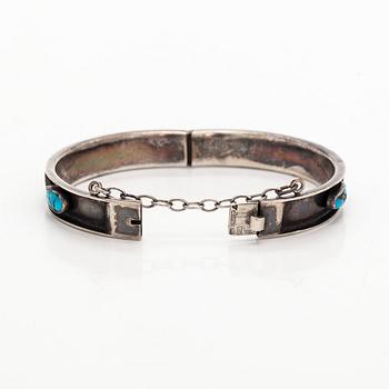 Bracelet, pendant and earrings, silver, turquoise, Tillander, Helsinki, 1950s.